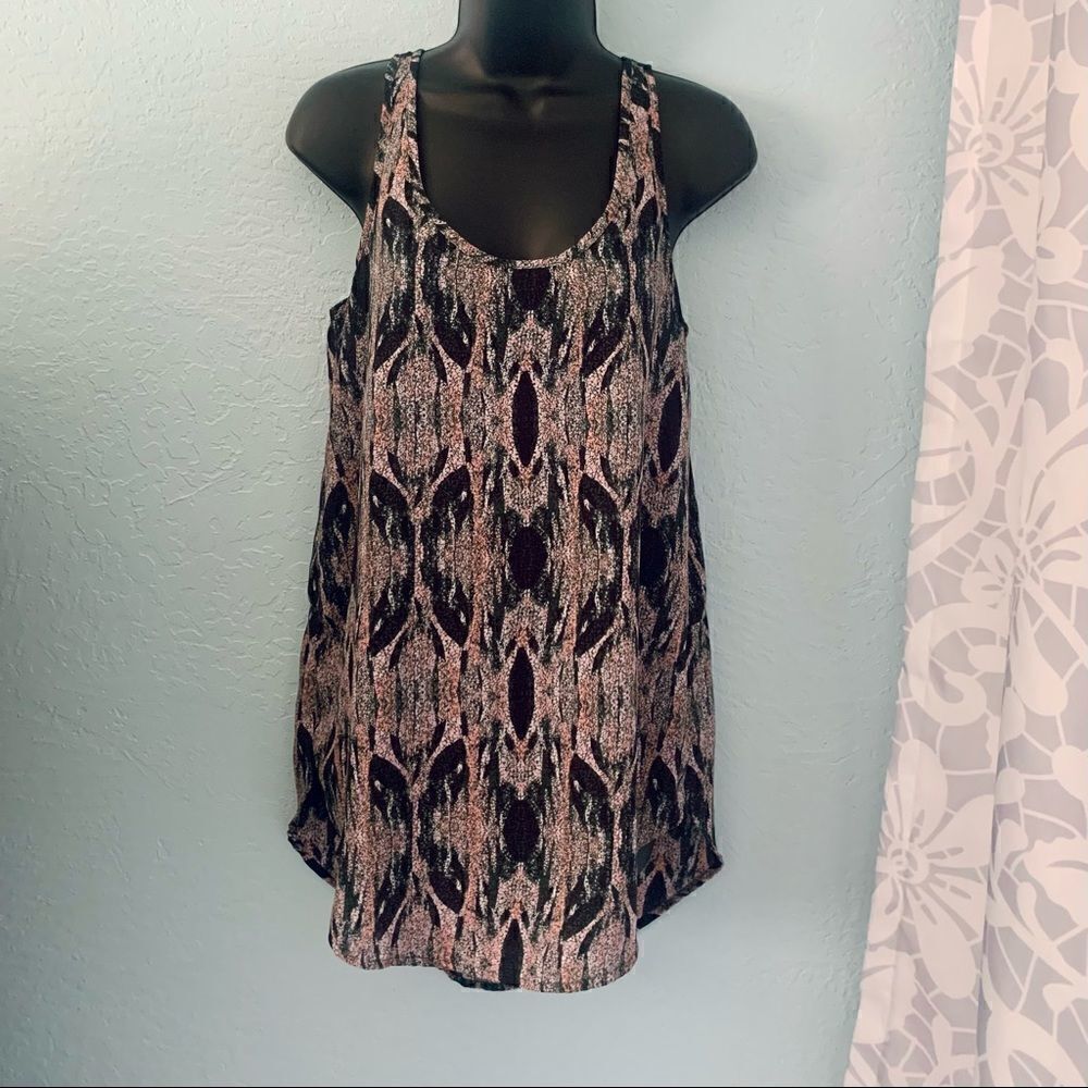 BP Pink & Black Abstract Print Hi-Low Tank Top Size Small